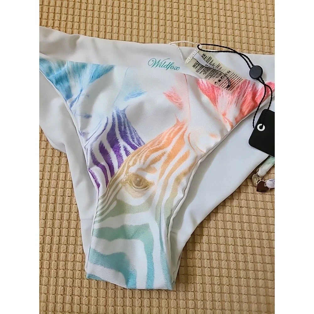 Wildfox Size M White Zebra Gold Hearts Bikini Swim Bottoms nwt